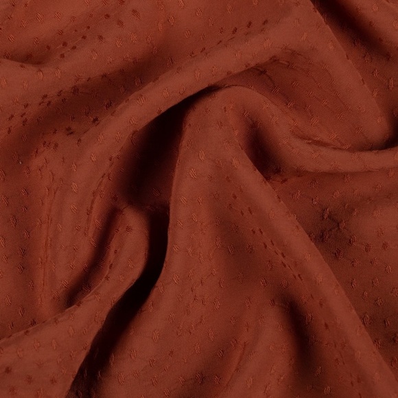 Handmade Custom Rust Clay Olive Green and Red Midi Tie Strap Rayon Ruffle Dress - Picture 5 of 16